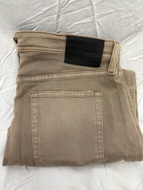 AG Adriano Goldschmied AGED Tan Pants with Black Leather Patch